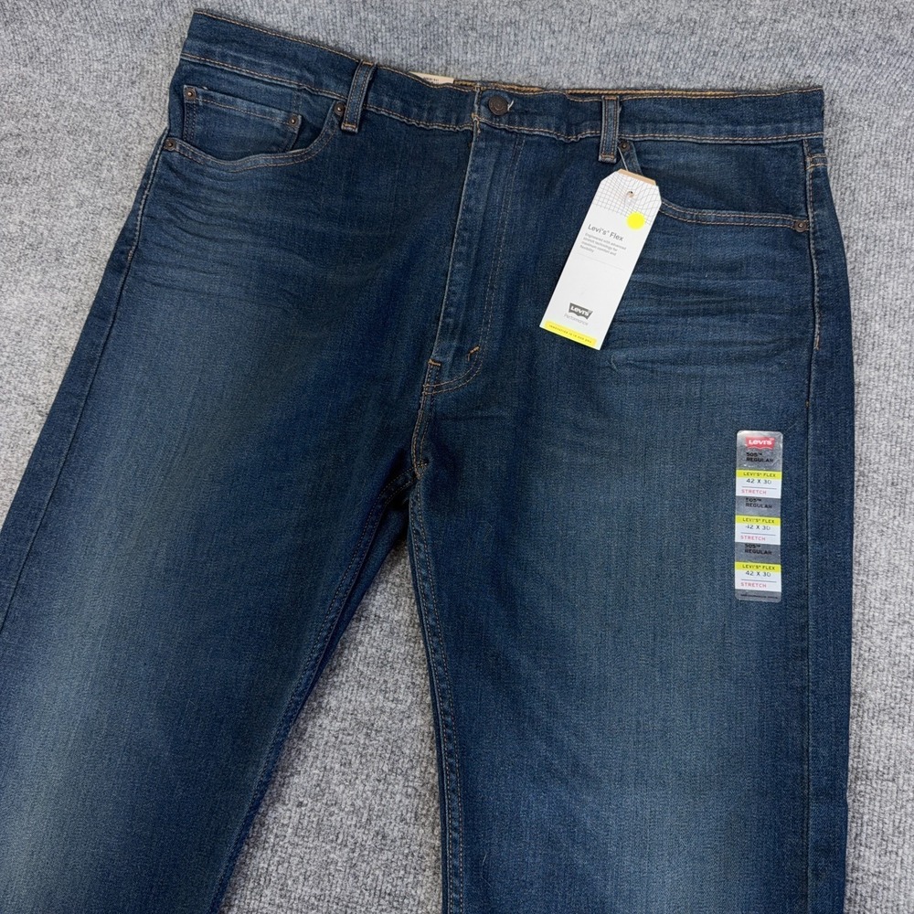 Levis Flex 505 Jean Men 42x30 Dark‎ Wash Performance Denim Stretch Regular NEW